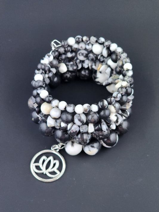 Black & White Zebra Stone Coil Bracelet