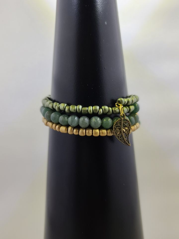 Green Aventurine Beaded Coil Bracelet