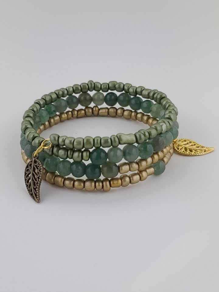 Green Aventurine Beaded Coil Bracelet