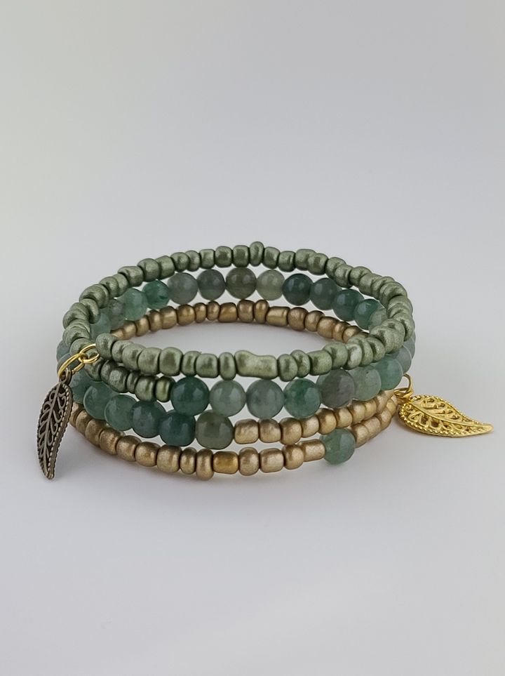 Green Aventurine Beaded Coil Bracelet