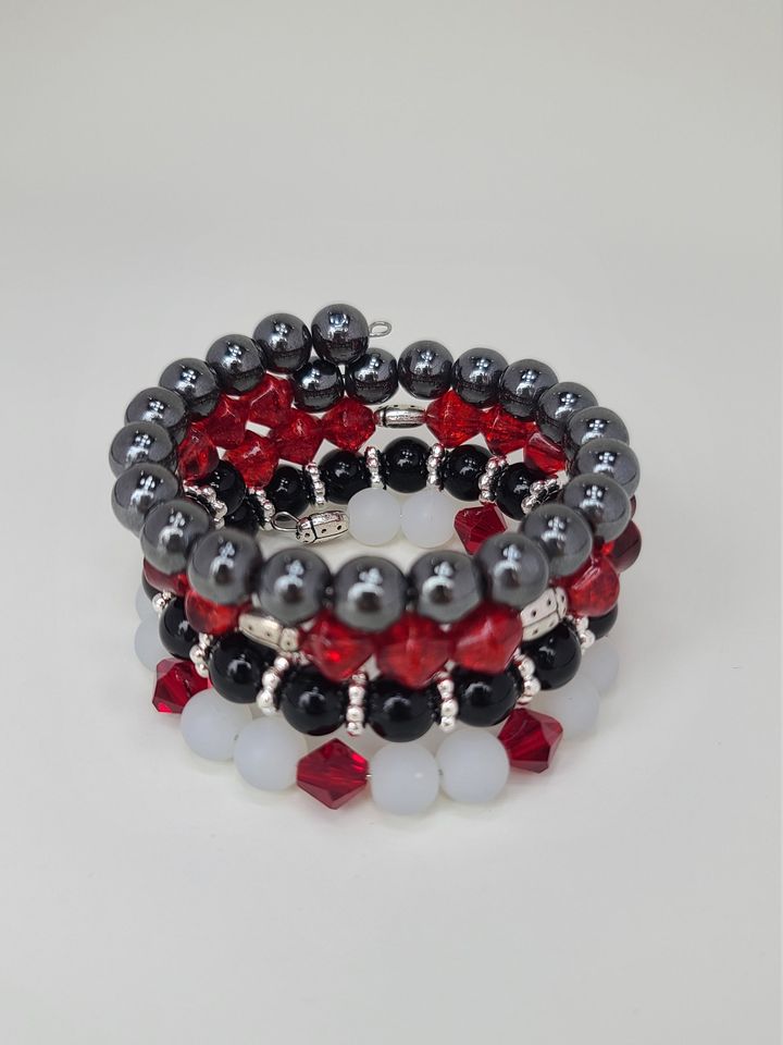 Ladybug Beaded Coil Bracelet with Hematite