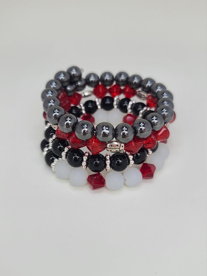 Ladybug Beaded Coil Bracelet with Hematite