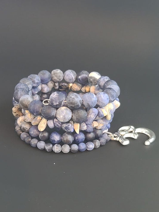 Gemstone Lapis Beaded Cuff Bracelet