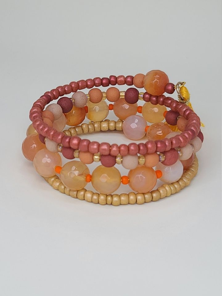 Orange Agate Beaded Bracelet