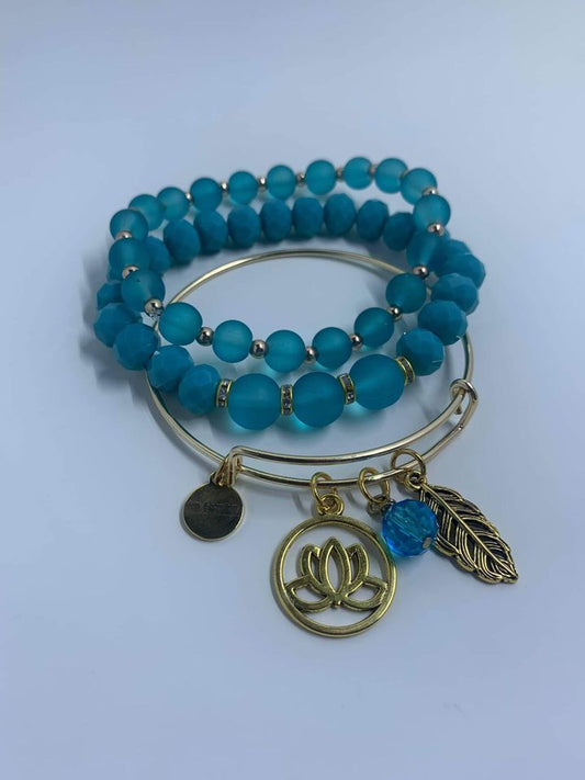 Aqua Beaded Bracelet Stack