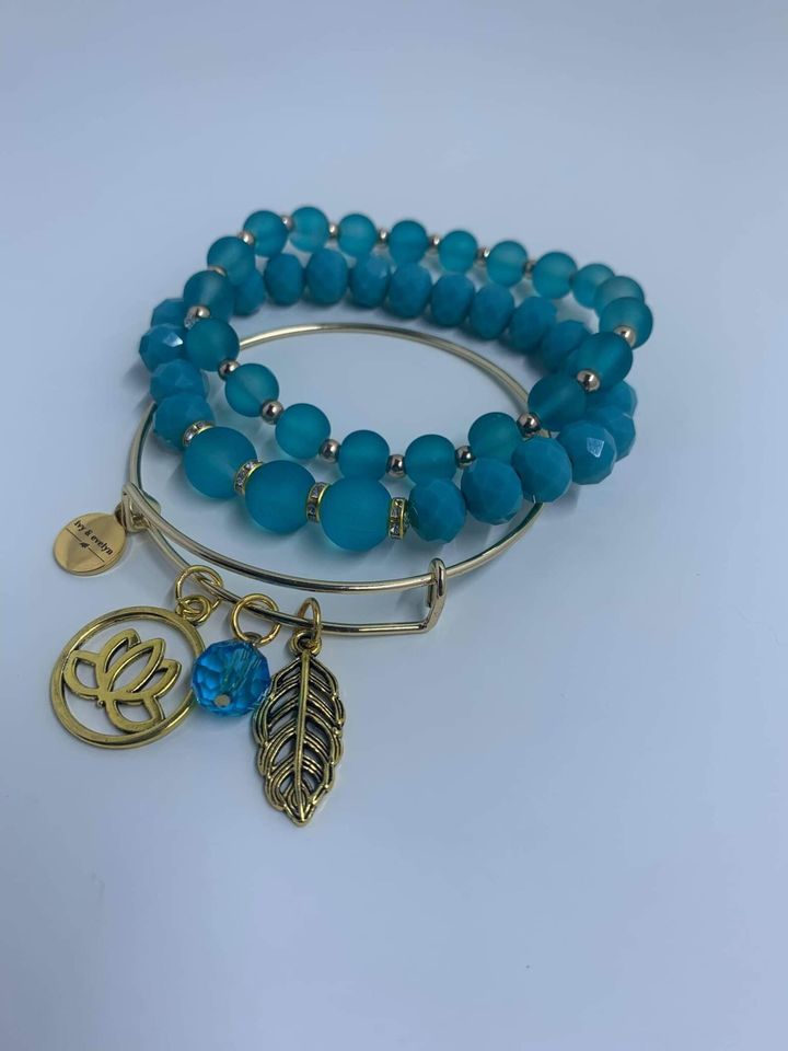 Aqua Beaded Bracelet Stack